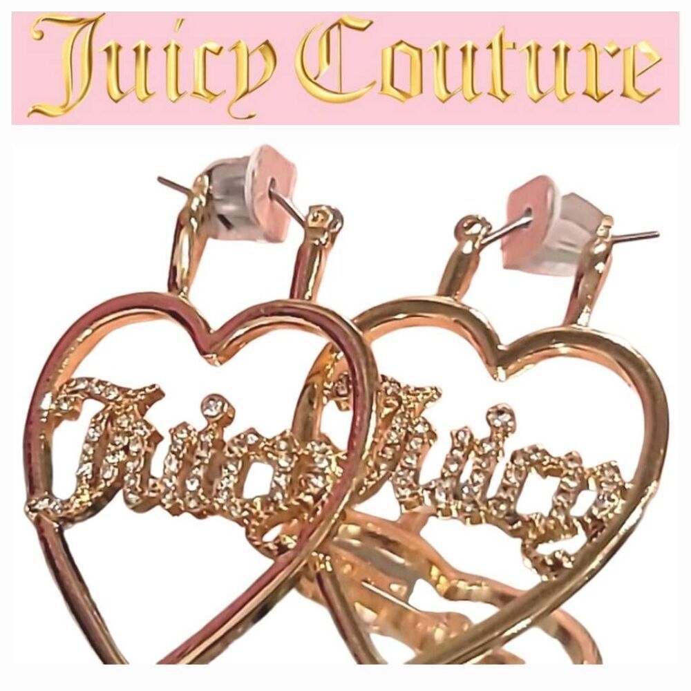 Juicy Couture Juicy Rhinestone Logo Heart Shaped Earrings